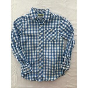 Boys Size 8 Arizona Jean Co Blue and White plaid long sleeve button dress shirt
